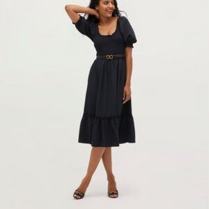 NWT Hill House Louisa Black Midi Dress Sundress Puff Sleeves - bump friendly